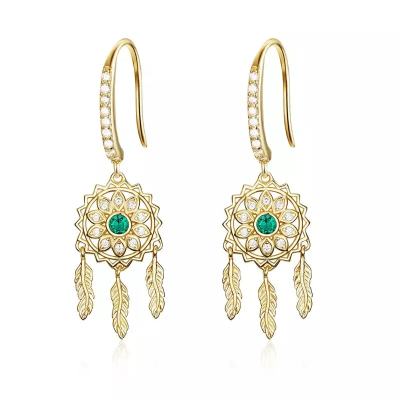 gold dream catcher earrings