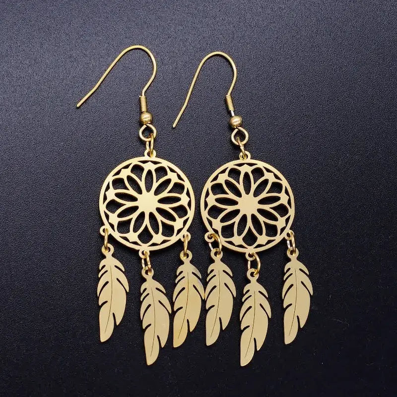 gold dreamcatcher earrings