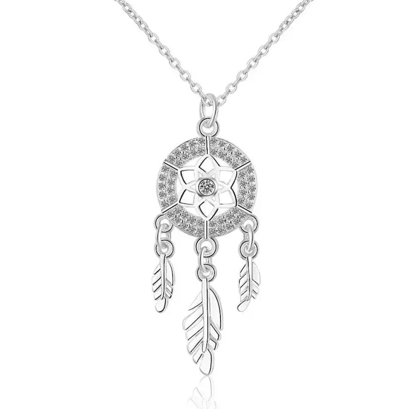 White gold dream catcher necklace
