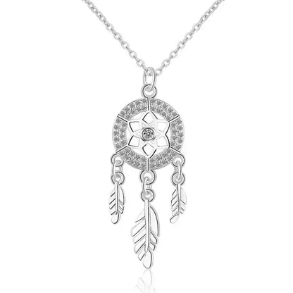 White gold dream catcher necklace